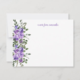 Farbige Lila Rose Grüne Blätter Monogramm Mitteilungskarte