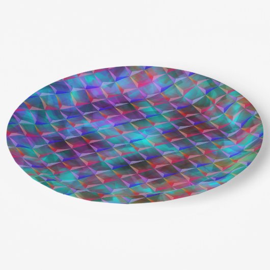 Farbige Lila- und 3D- oder rosa Dreiecke Pappteller (Schrägansicht)