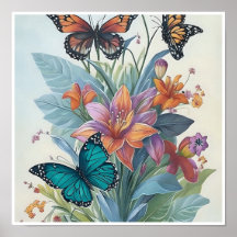 Farbige Lilien und Schmetterlinge