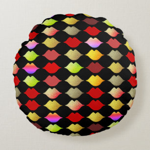 Farbige Lippen nebeneinander wiederholt Rundes Kissen