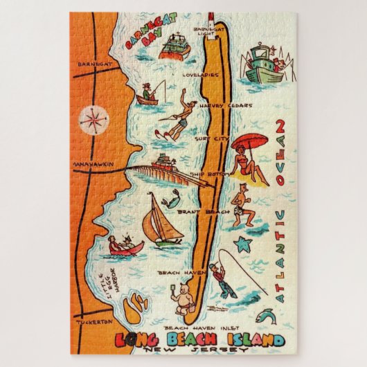 Farbige Long Beach Island 20x30 Karte Puzzle (Vertikal)