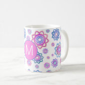 Farbige Lotus-Blume Monogram Pink Pastellgrün Kaffeetasse (VorderseiteRechts)