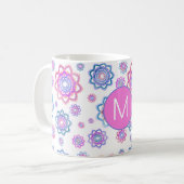 Farbige Lotus-Blume Monogram Pink Pastellgrün Kaffeetasse (Vorderseite Links)