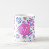 Farbige Lotus-Blume Monogram Pink Pastellgrün Kaffeetasse (Mittel)