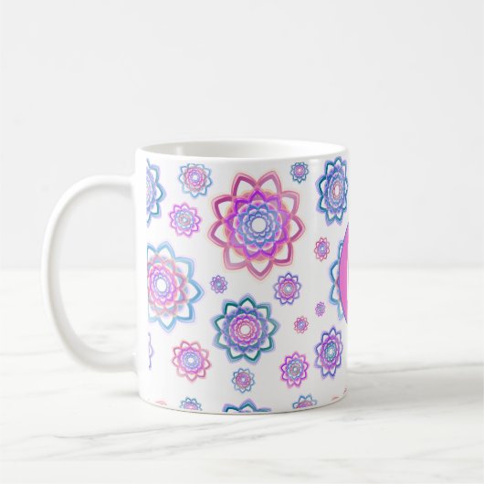Farbige Lotus-Blume Monogram Pink Pastellgrün Kaffeetasse (Links)