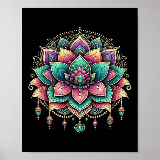 Farbige Lotus-Mandala-Kunstgestaltung  Poster (Vorne)