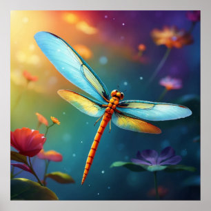 *~* Farbige Lotus Pond Dragonfly Blau Poster