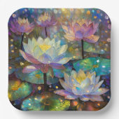 Farbige Lotusblumen blühen im Schnee Pappteller (Vorderseite)