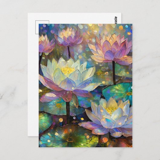 Farbige Lotusblumen blühen im Schnee Postkarte (Vorne/Hinten)