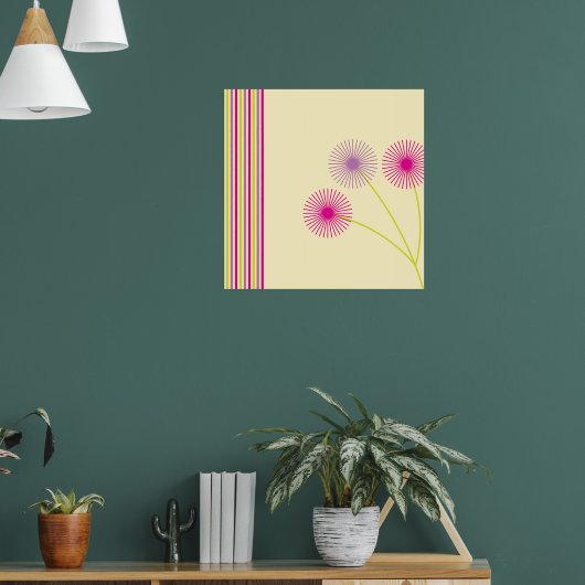 Farbige Löwenzahnblumen, Streifen, Boho-Abstrakt Poster (Wohnzimmer 1)