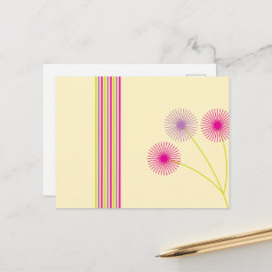 Farbige Löwenzahnblumen, Streifen, Boho-Abstrakt Postkarte