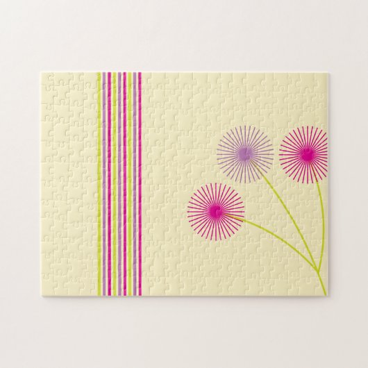 Farbige Löwenzahnblumen, Streifen, Boho-Abstrakt Puzzle (Horizontal)