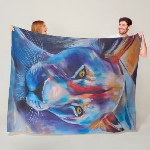 Farbige Löwinnen-Kunst - Handgemalte Wildlife-Deko Fleecedecke