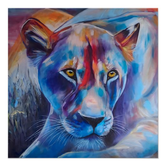 Farbige Löwinnen-Kunst - Handgemalte Wildtier-Deko Poster (Vorderseite)