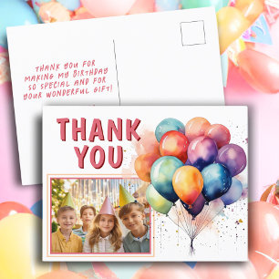 Farbige Luftballons Kinder Geburtstagsfoto Danke Postkarte