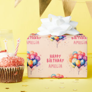Farbige Luftballons Kinder Glücklicher Geburtstags Geschenkpapier