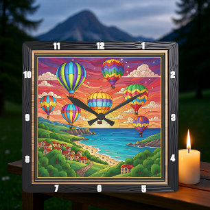 Farbige Luftballons Küstenort Quadratische Wanduhr