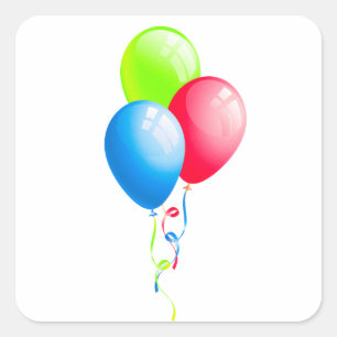 Farbige Luftballons mit Bändern Quadratischer Aufkleber