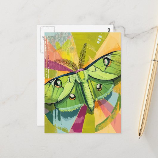 Farbige Luna-Motte-Malerei Postkarte (Vorderseite/Rückseite Beispiel)