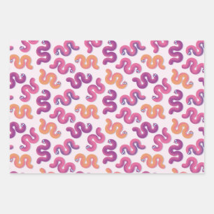 Farbige lustige Schlangen (rosa, lila und orange) Geschenkpapier Set
