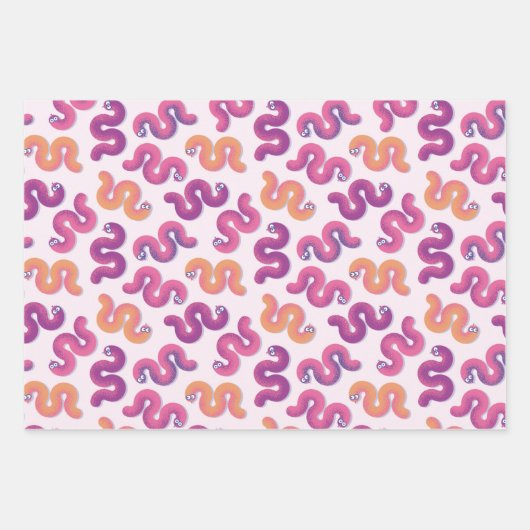 Farbige lustige Schlangen (rosa, lila und orange) Geschenkpapier Set (Vorderseite)