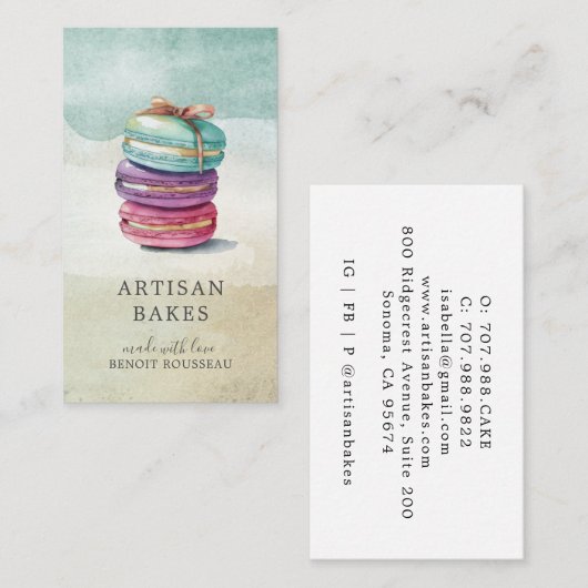 Farbige Macaron Cookies Baker Business Visitenkarte (Vorne/Hinten)
