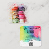 Farbige Macarons Süßigkeiten Qr Code Moderner Bus Quadratische Visitenkarte (Vorne/Hinten)