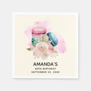 Farbige Macarons und Blume Wasserfarbe Serviette
