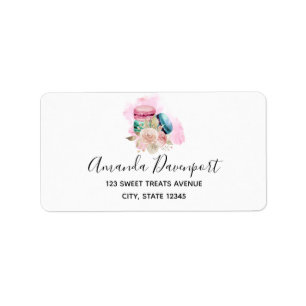 Farbige Macarons und Blumen Wasserfarbe Adressaufkleber