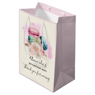 Farbige Macarons und Blumen Wasserfarbe Danke Mittlere Geschenktüte