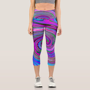 Farbige Magenta-Swirbel-Retro-Abstract-Design Capri Leggings