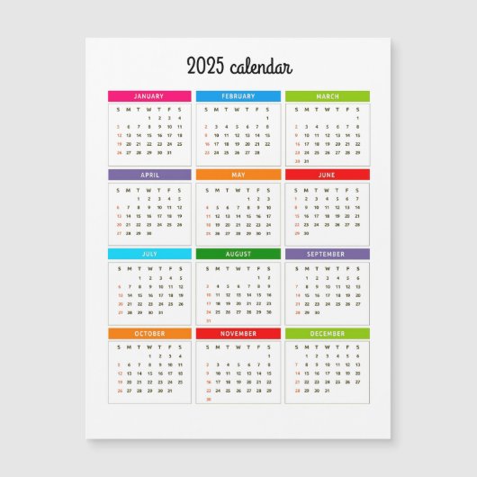 Farbige Magnetkarte 2025 Monatlicher Kalender (Vorderseite)