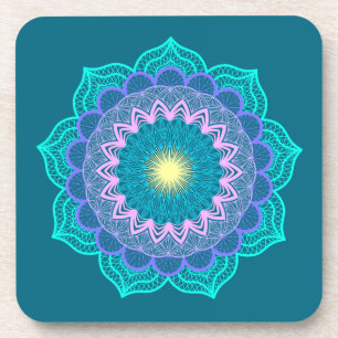 Farbige Mandala auf blauem Hintergrund Getränkeuntersetzer
