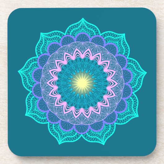 Farbige Mandala auf blauem Hintergrund Getränkeuntersetzer (Vorderseite)