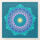 Farbige Mandala auf blauem Hintergrund Glasuntersetzer (Vorderseite)