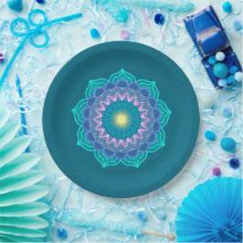 Farbige Mandala auf blauem Hintergrund Pappteller