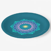 Farbige Mandala auf blauem Hintergrund Pappteller (Schrägansicht)