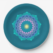 Farbige Mandala auf blauem Hintergrund Pappteller (Vorderseite)