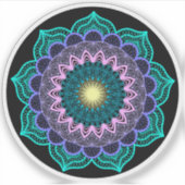 Farbige Mandala auf schwarzem Hintergrund Aufkleber (Vorderseite)