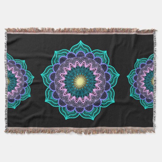 Farbige Mandala auf schwarzem Hintergrund Decke (Vorderseite)