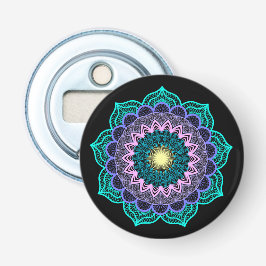 Farbige Mandala auf schwarzem Hintergrund Flaschenöffner