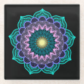 Farbige Mandala auf schwarzem Hintergrund Glasuntersetzer (Vorderseite)
