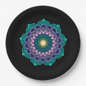 Farbige Mandala auf schwarzem Hintergrund Pappteller (Vorderseite)