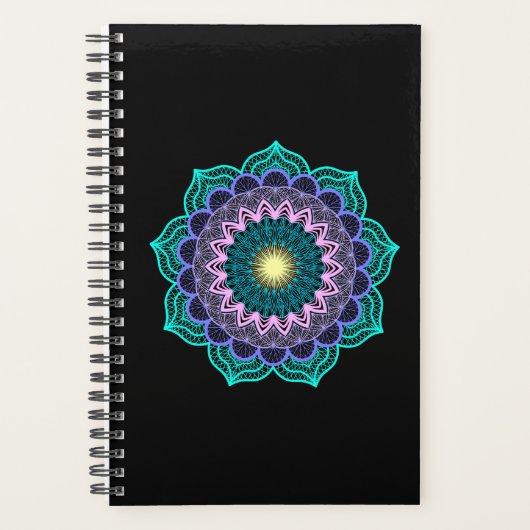 Farbige Mandala auf schwarzem Hintergrund Planer (Vorderseite)