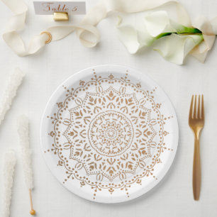 Farbige Mandala-Blume Pappteller