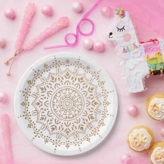 Farbige Mandala-Blume Pappteller (Party)