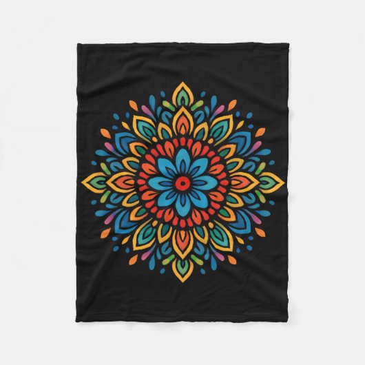 Farbige Mandala-Blumensymmetrie Fleecedecke (Vorderseite)