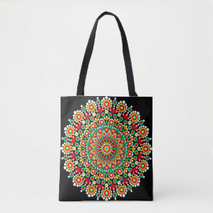 Farbige Mandala Boho Blumen Geometrische Leinwand Tasche