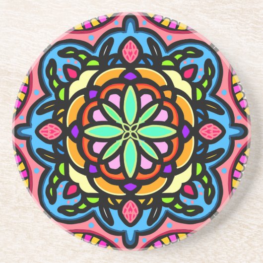 Farbige Mandala Getränkeuntersetzer (Vorne)