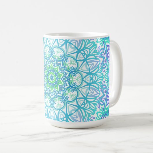 Farbige Mandala Kaffeetasse (VorderseiteRechts)